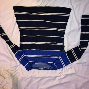 athleta Blue and black striped rash guard